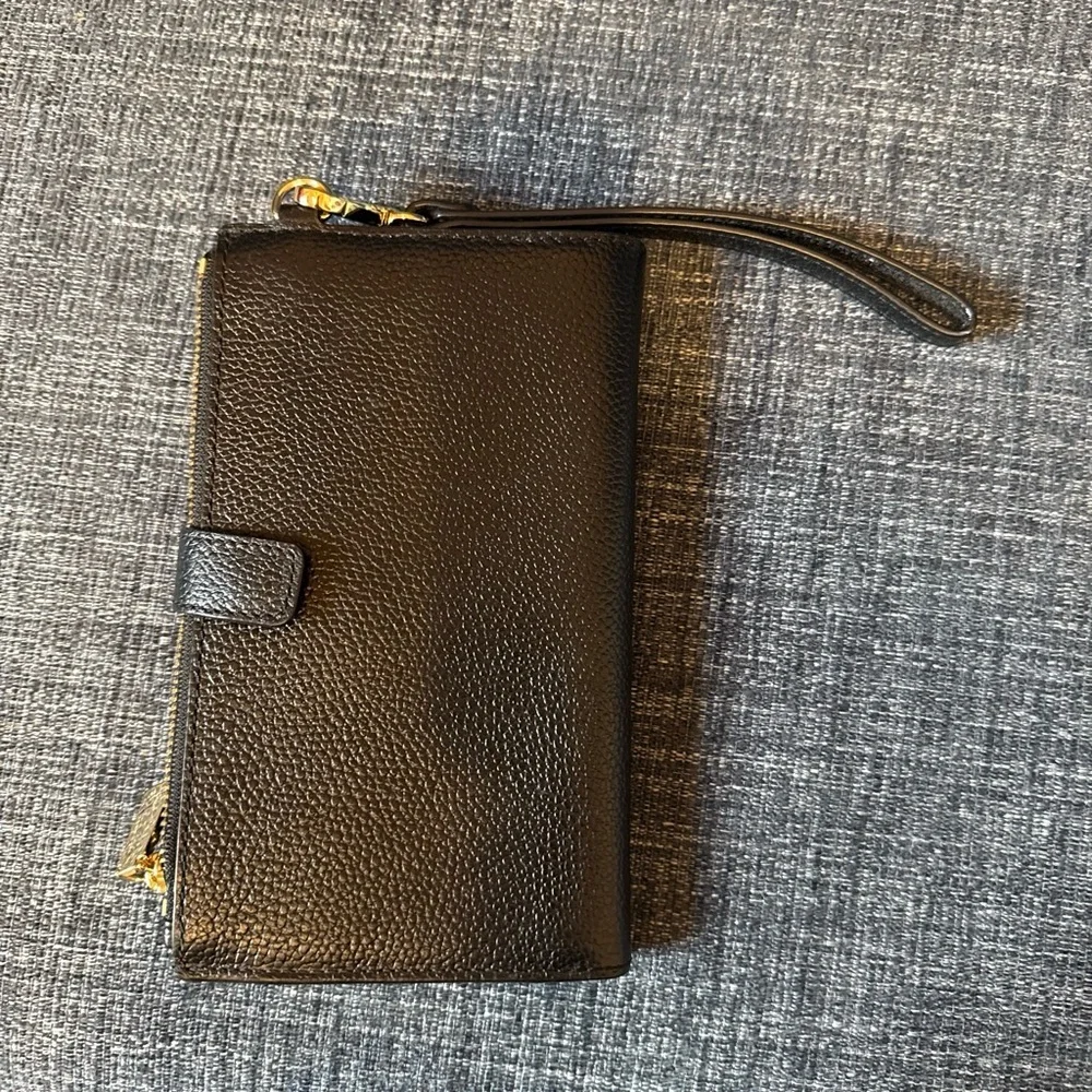 Michael Kors Black Pebbled Leather Zip Wristlet with Gold Logo